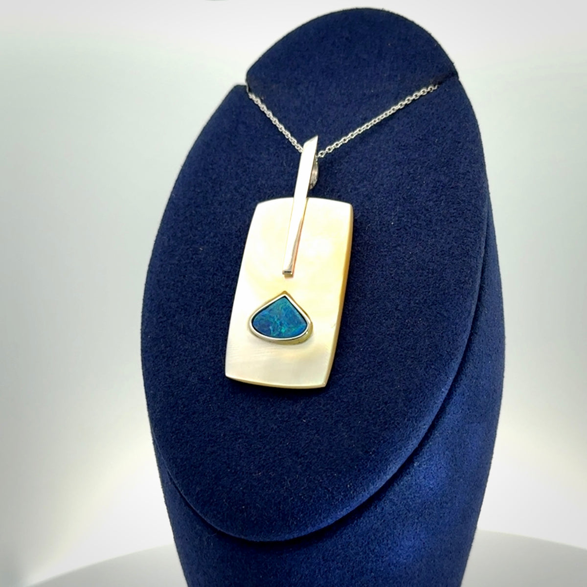 Mother of Pearl with Opal and Sterling Silver pendant