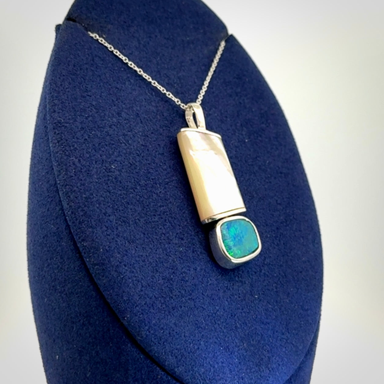 Mother of Pearl with Opal and Sterling Silver pendant