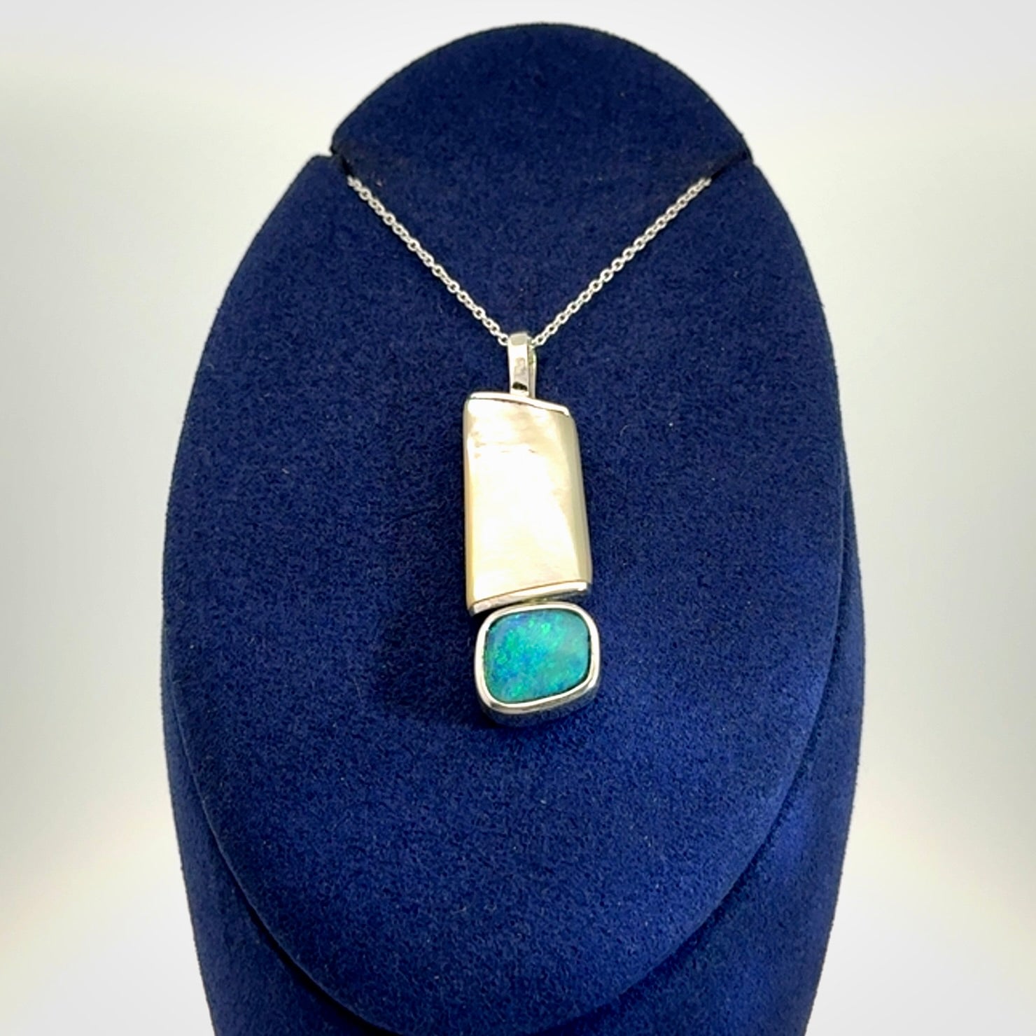 Mother of Pearl with Opal and Sterling Silver pendant