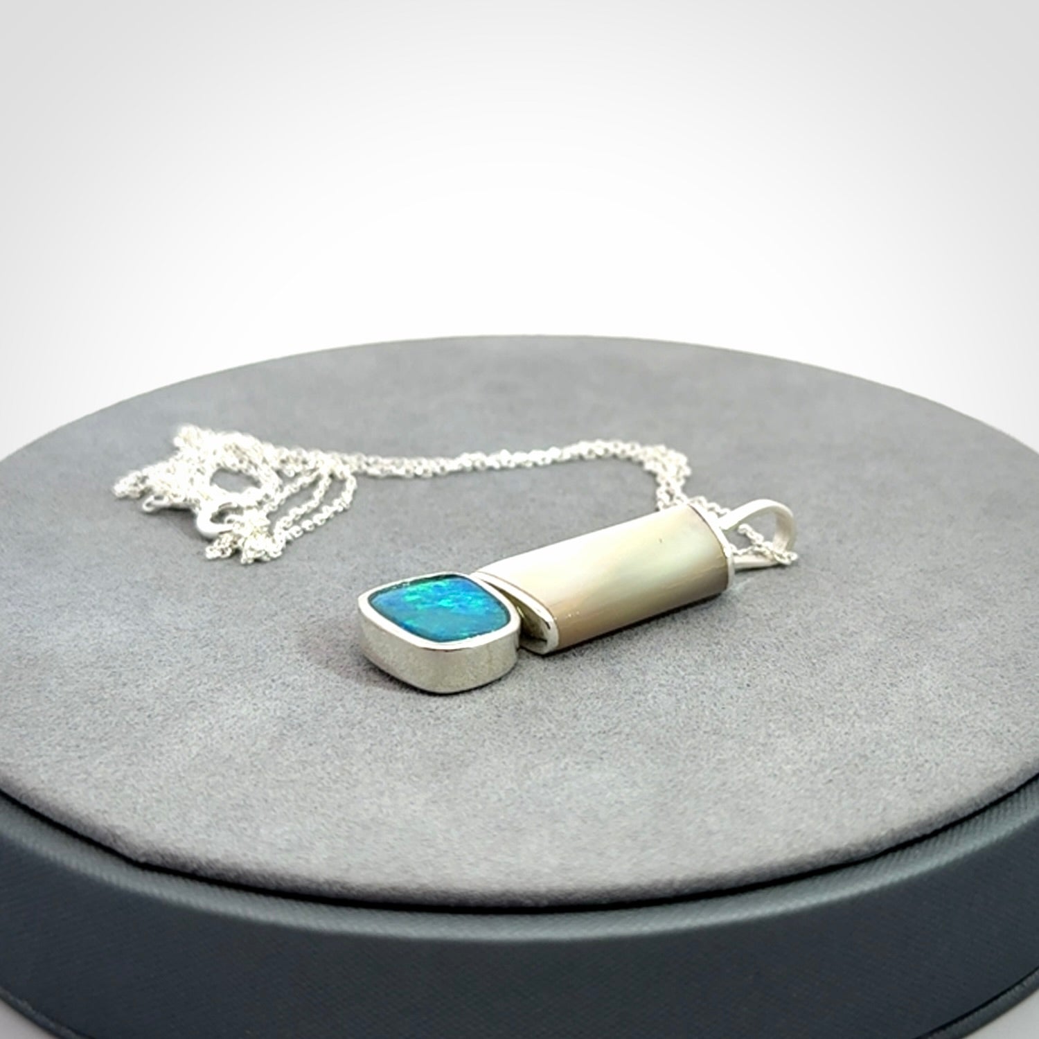 Mother of Pearl with Opal and Sterling Silver pendant