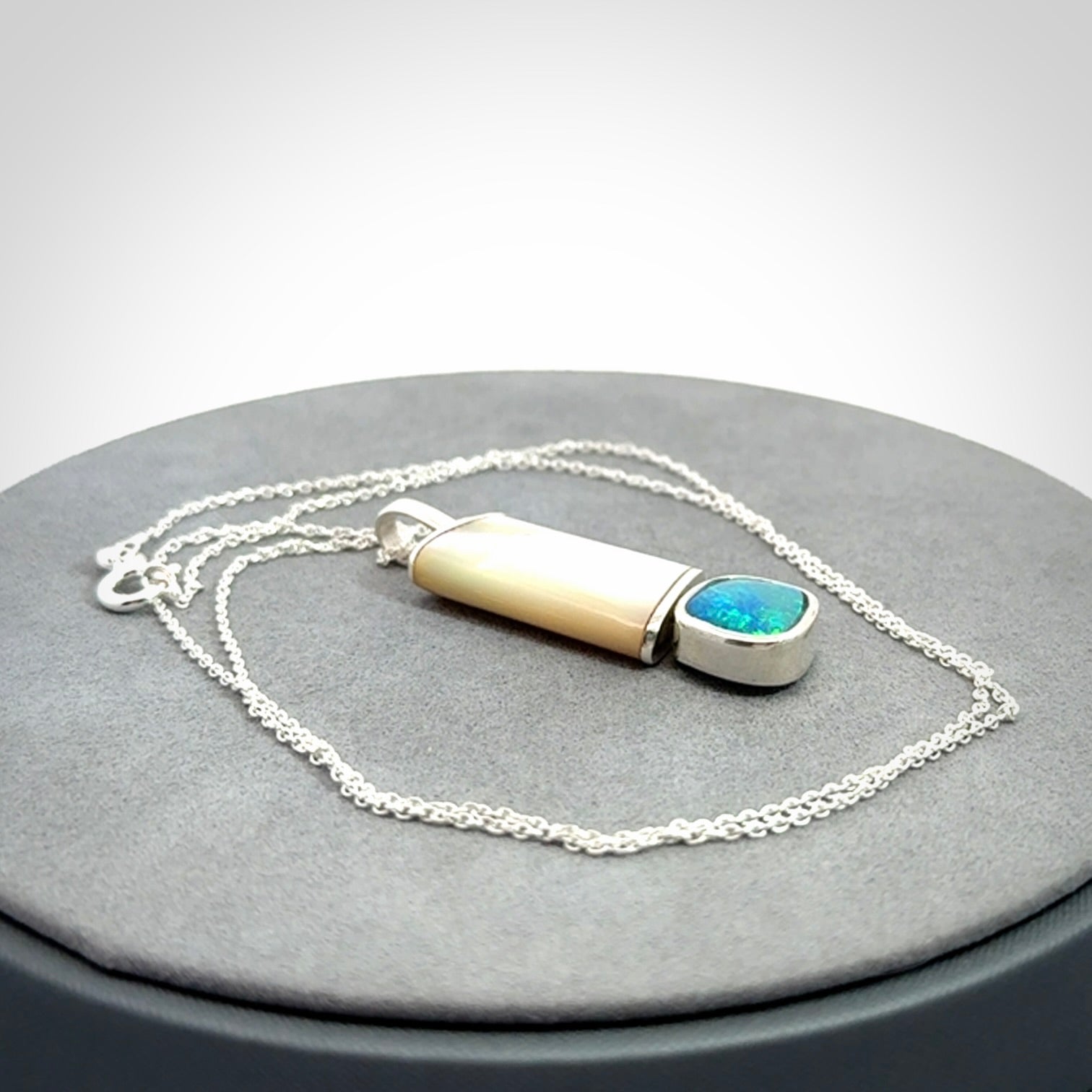 Mother of Pearl with Opal and Sterling Silver pendant