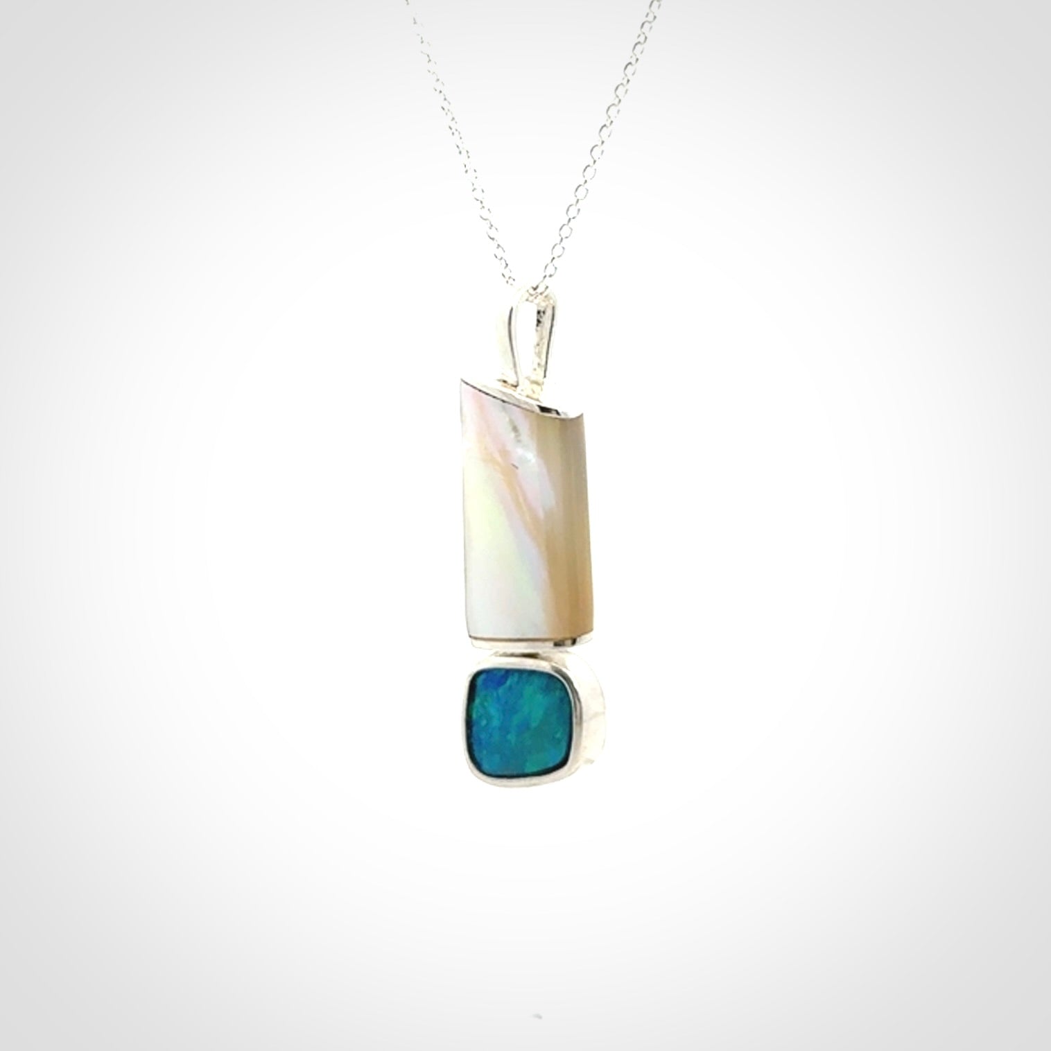 Mother of Pearl with Opal and Sterling Silver pendant