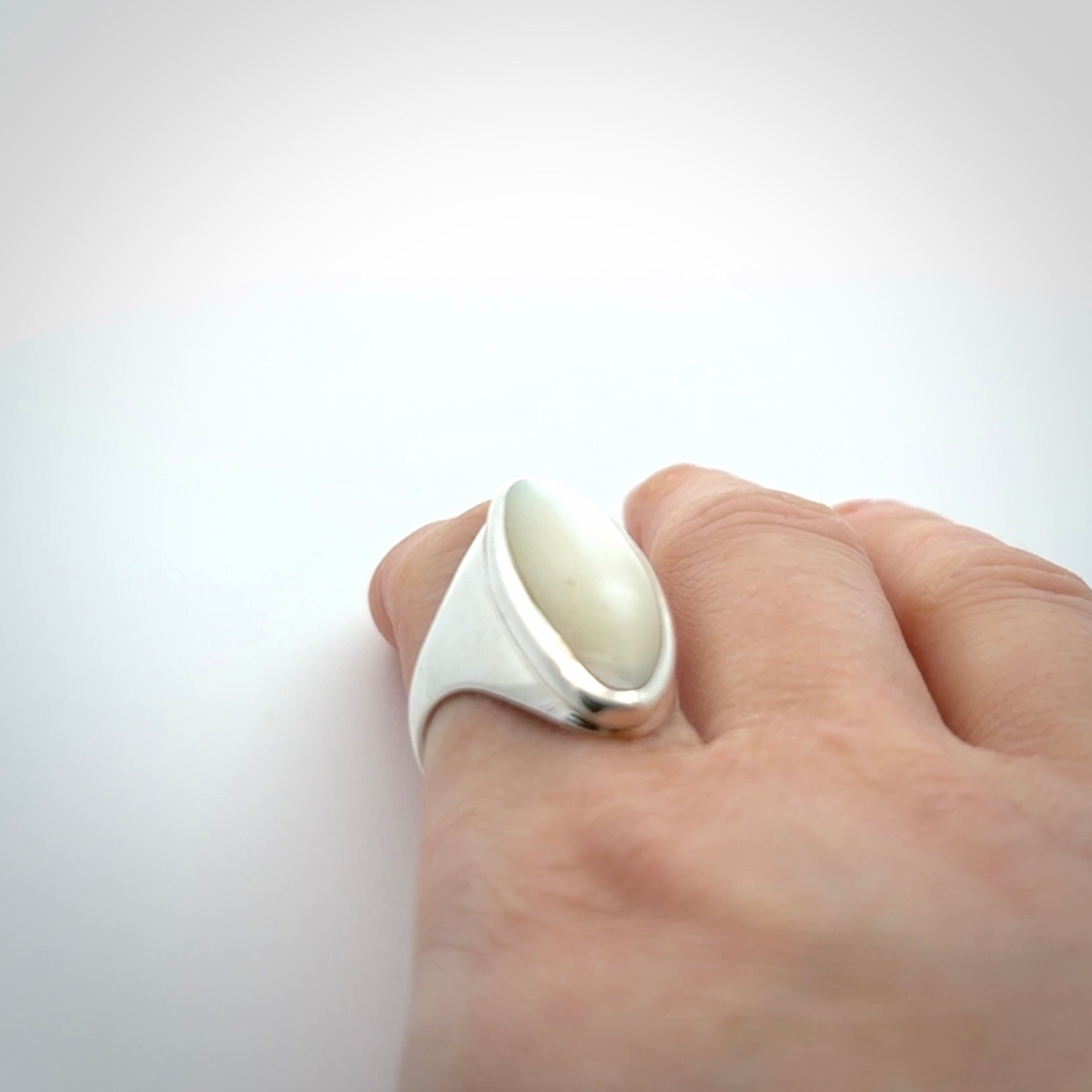 Hand made Sterling Silver ring with Mother of Pearl inlay