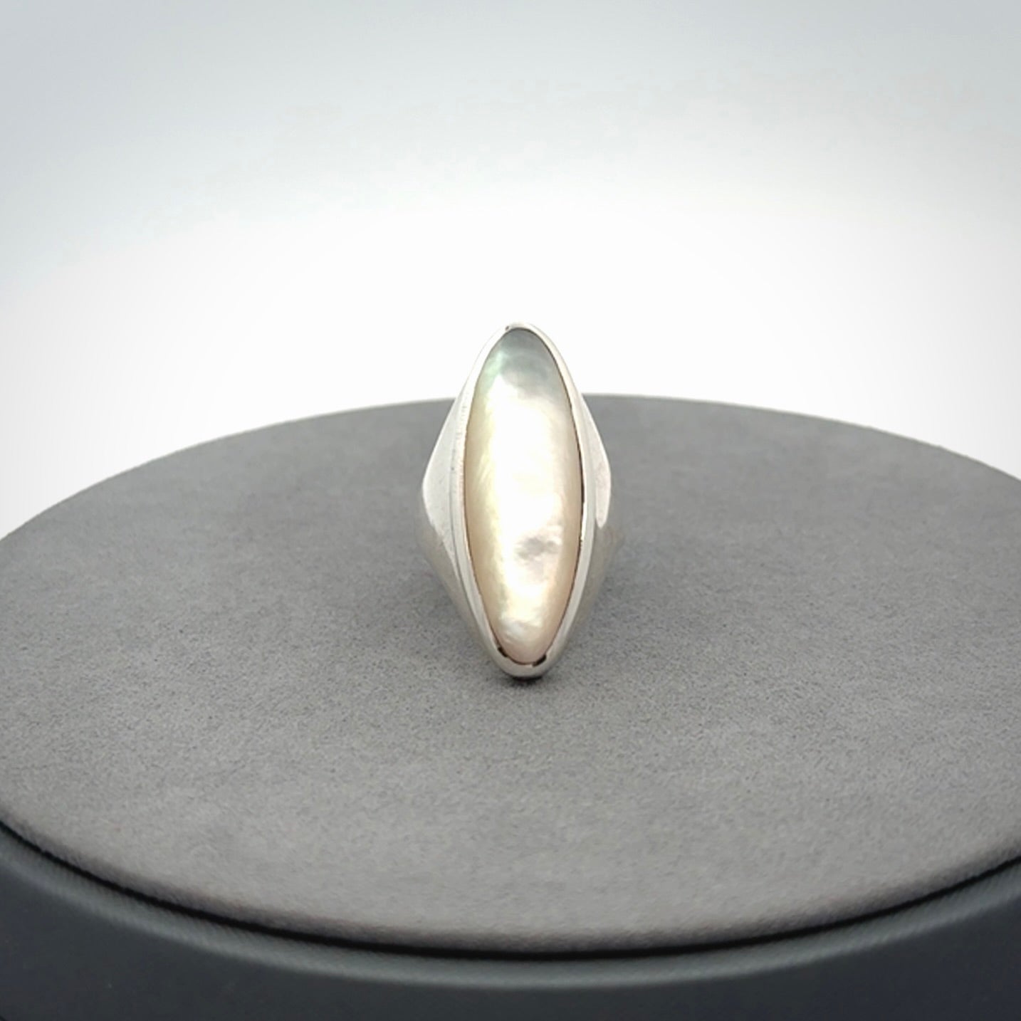 Hand made Sterling Silver ring with Mother of Pearl inlay