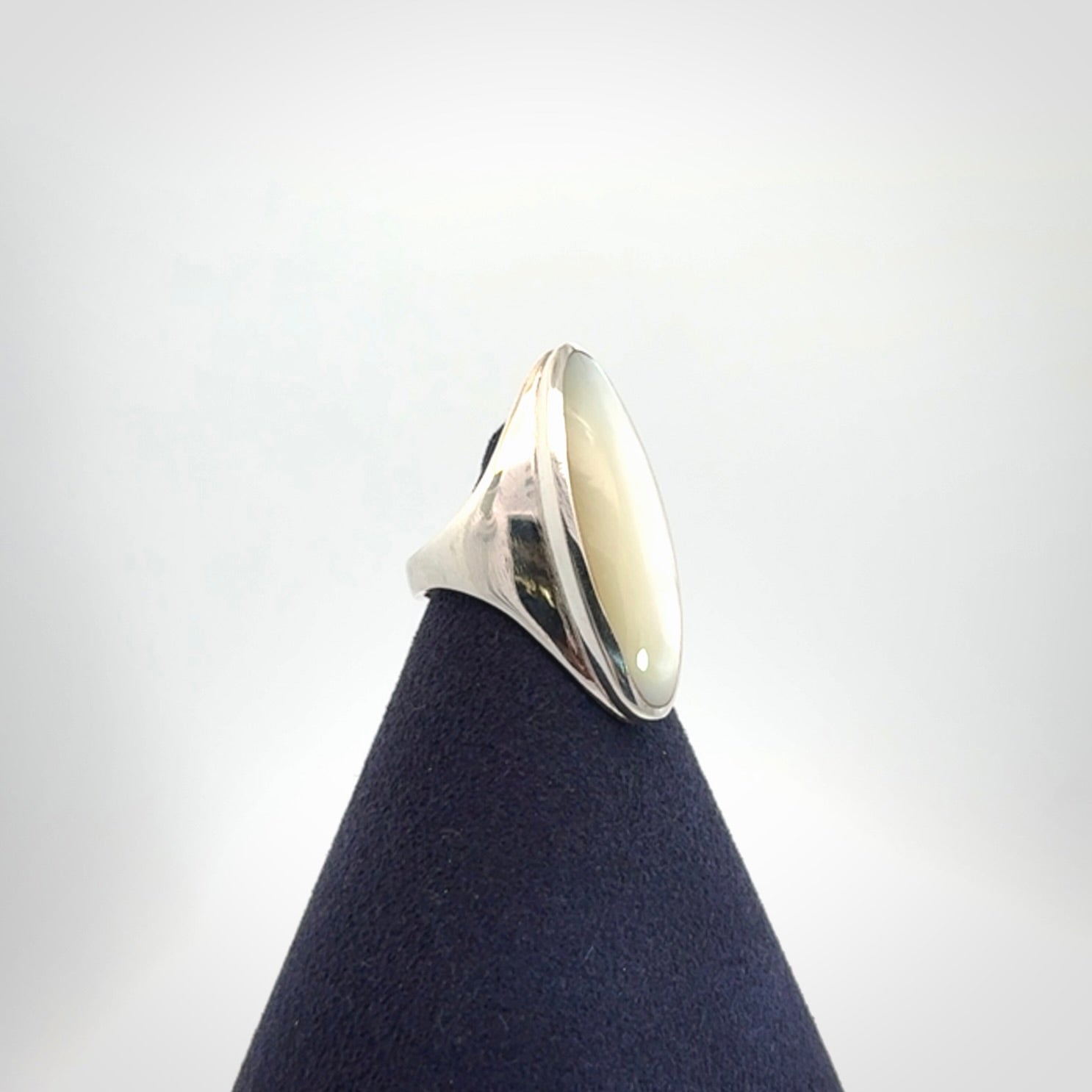 Hand made Sterling Silver ring with Mother of Pearl inlay
