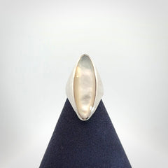 Hand made Sterling Silver ring with Mother of Pearl inlay