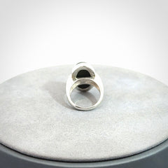 Sterling silver ring with chatoyant New Zealand Jade insert
