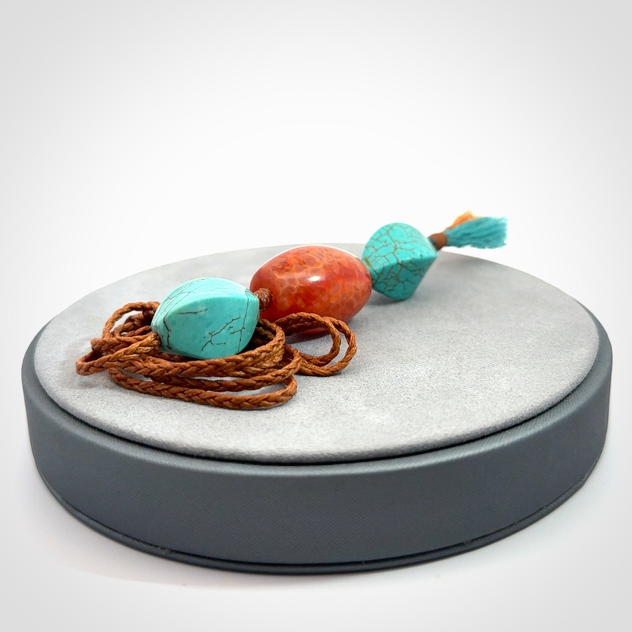 Hand crafted Snakeskin Agate and Turquoise drop pendant