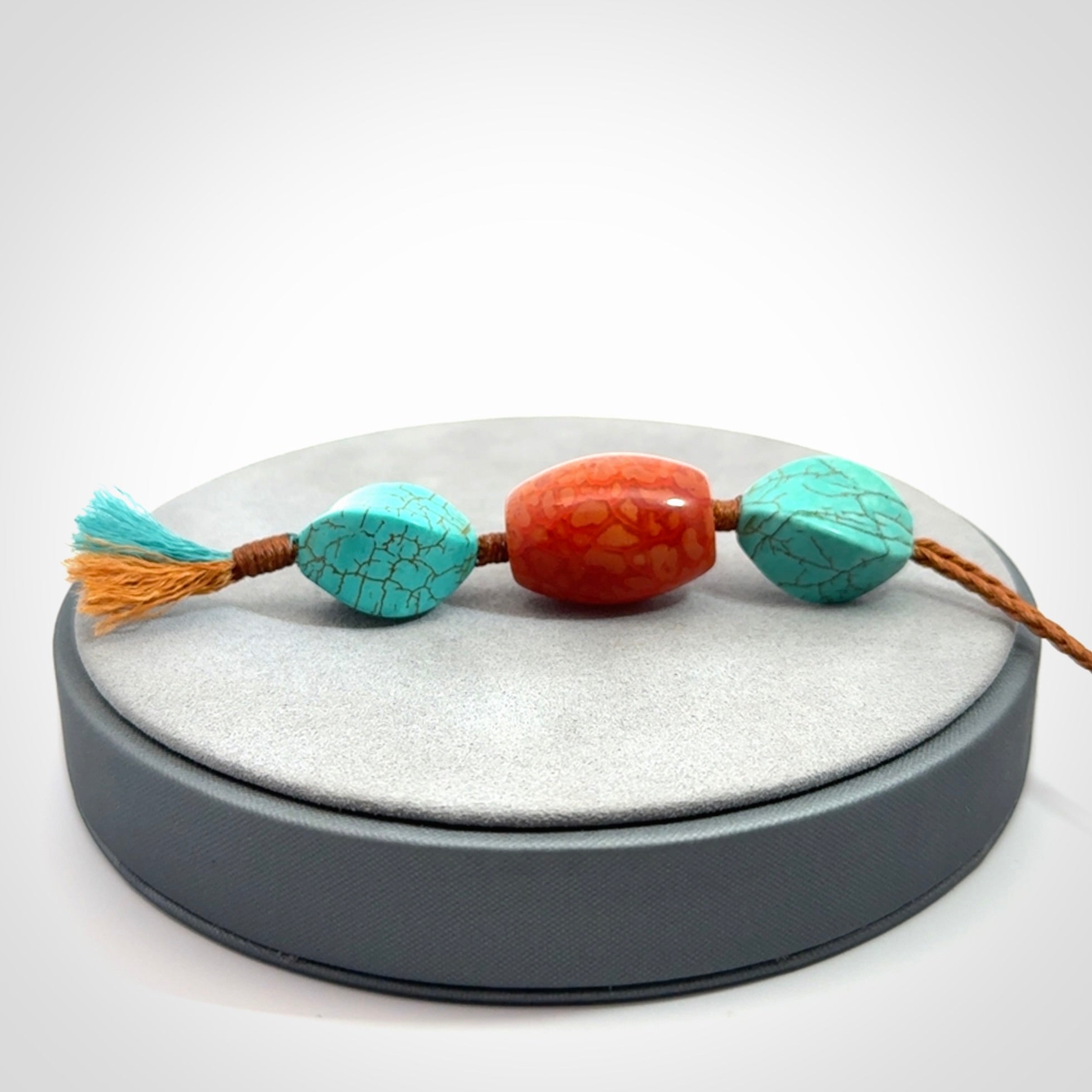 Hand crafted Snakeskin Agate and Turquoise drop pendant