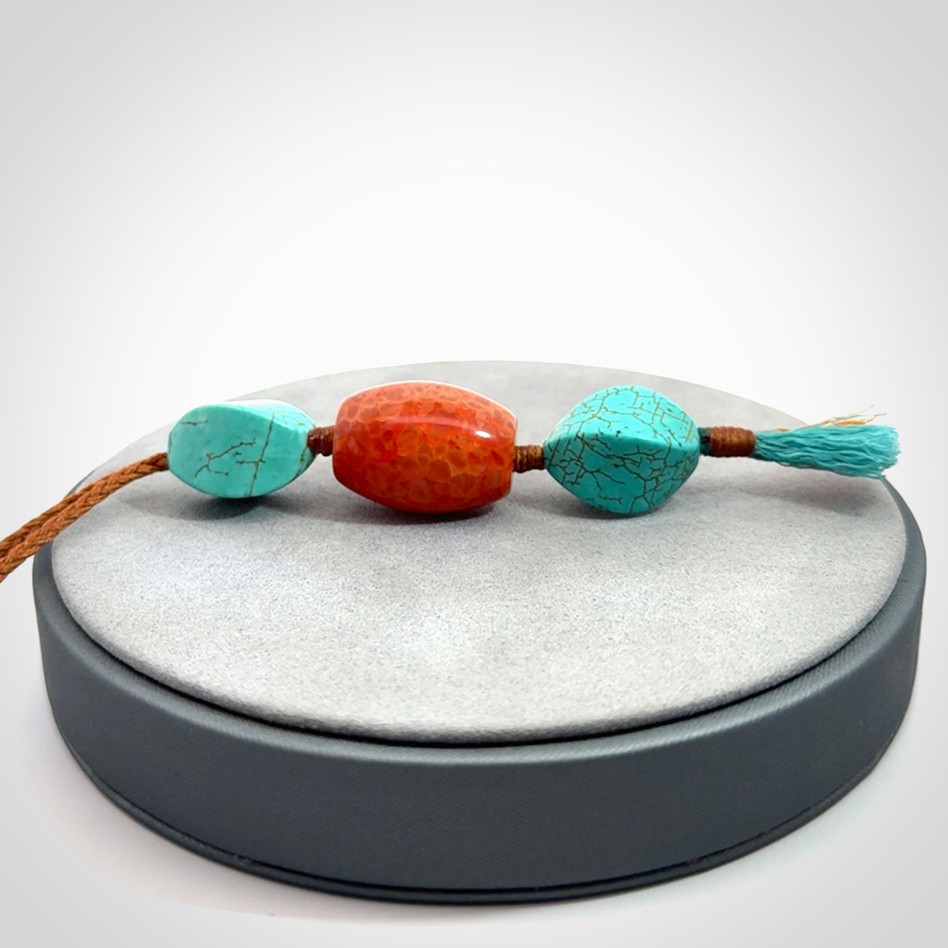 Hand crafted Snakeskin Agate and Turquoise drop pendant