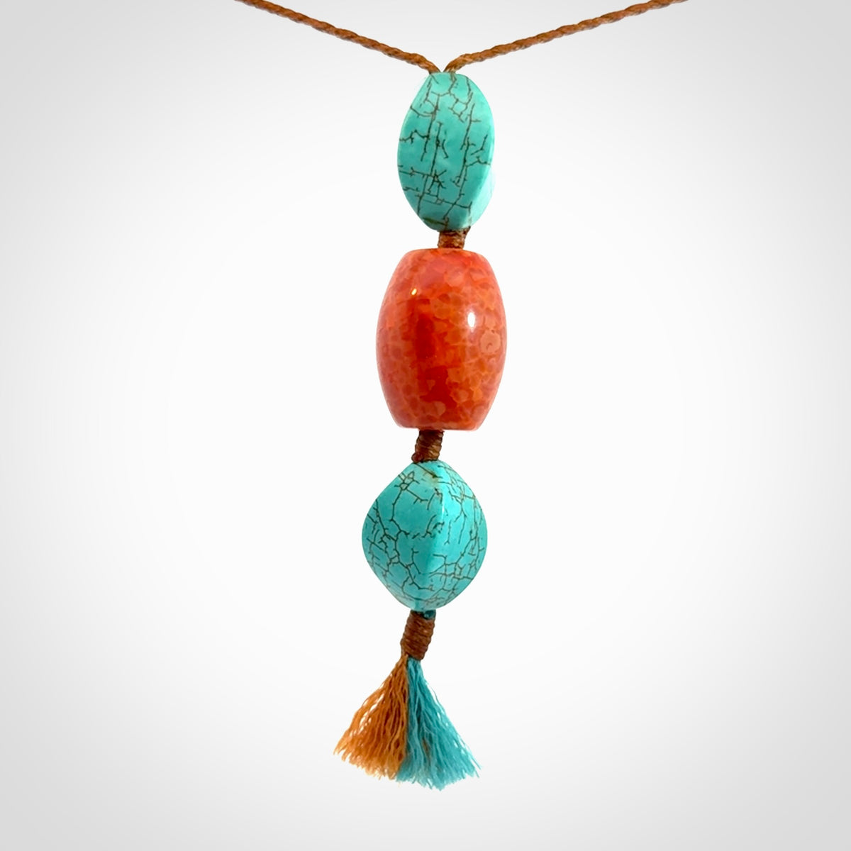 Hand crafted Snakeskin Agate and Turquoise drop pendant
