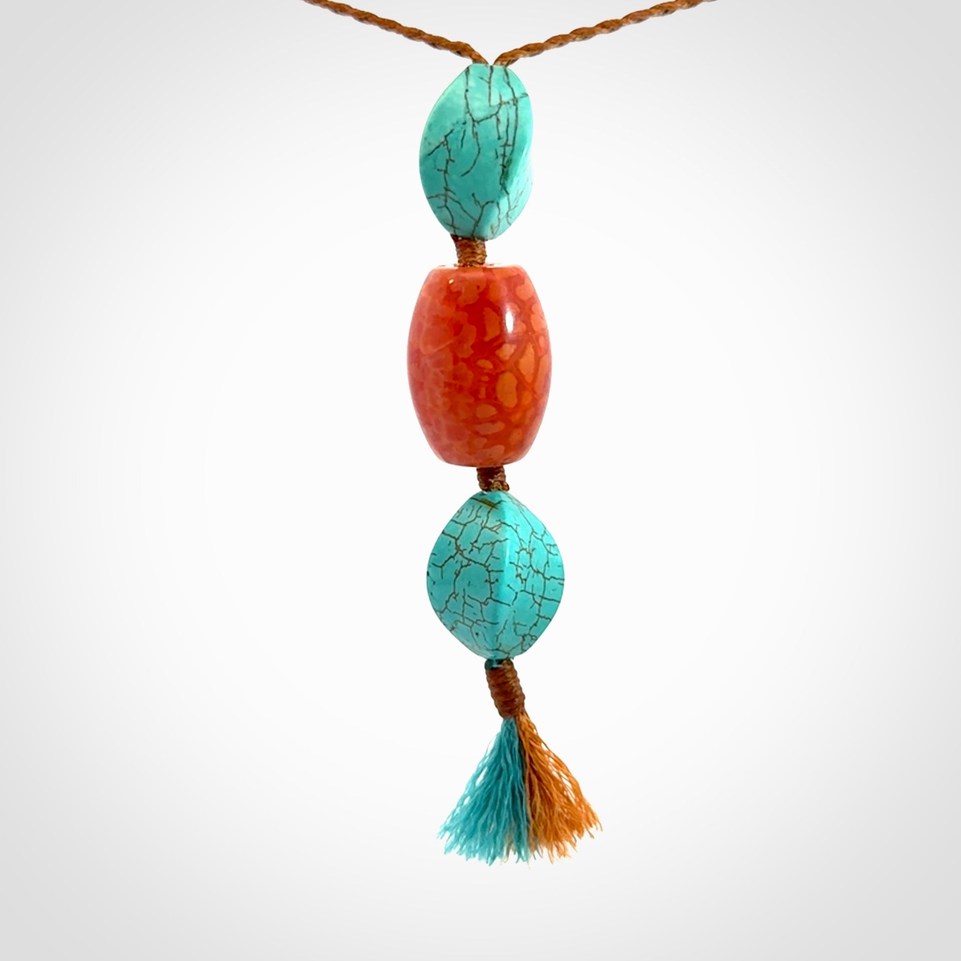 Hand crafted Snakeskin Agate and Turquoise drop pendant