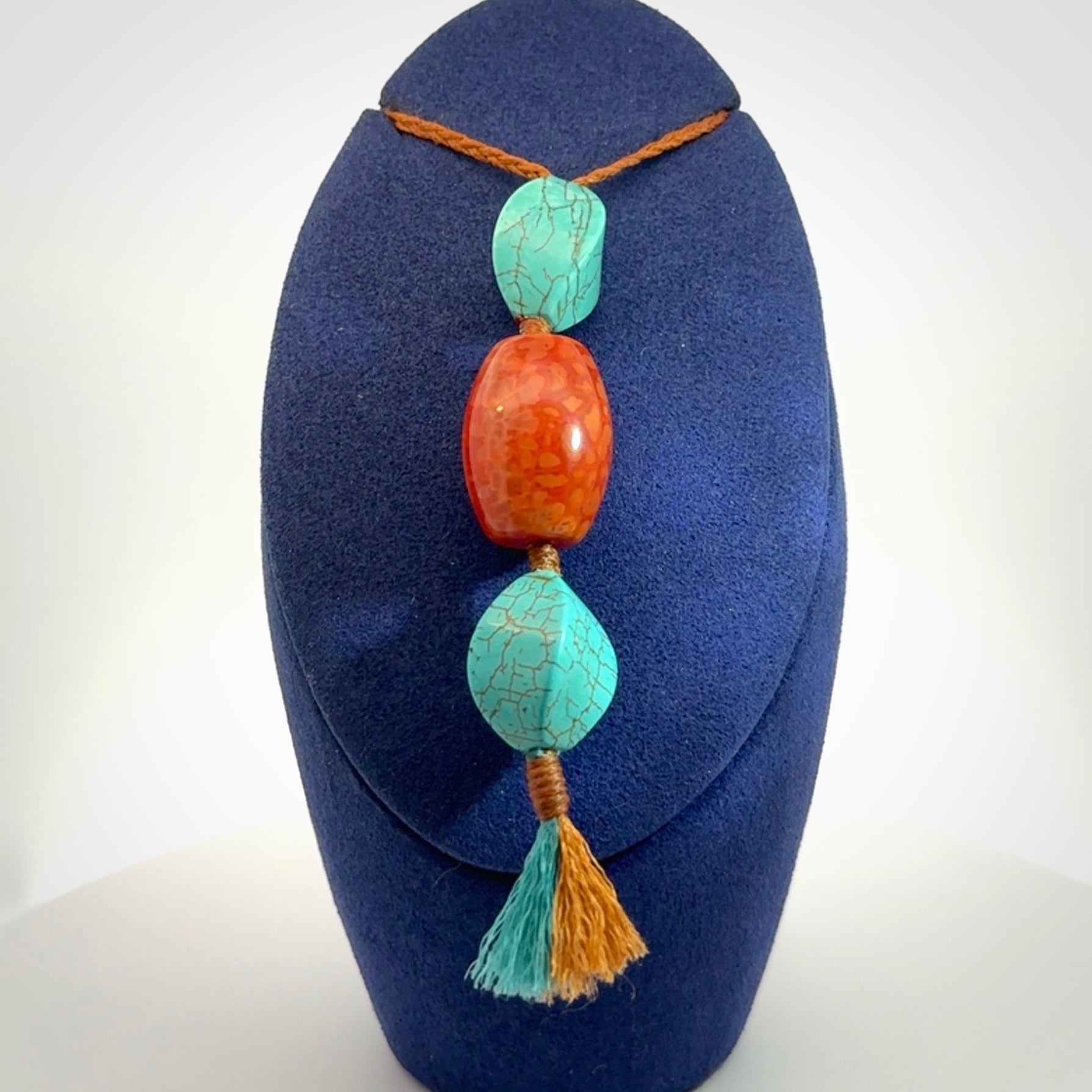 Hand crafted Snakeskin Agate and Turquoise drop pendant