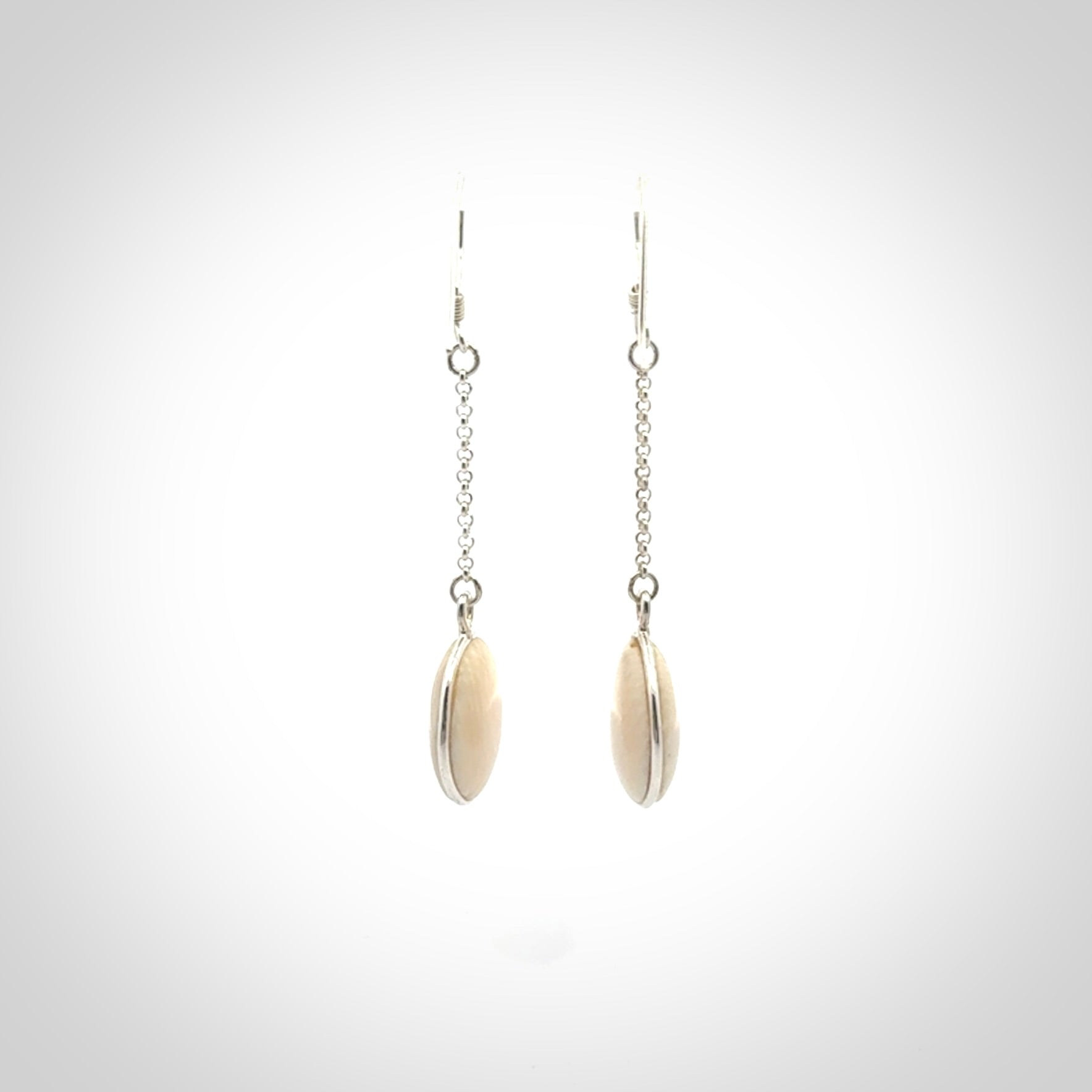 Hand made woolly mammoth tusk earrings. Made by NZ Pacific and sale online only.