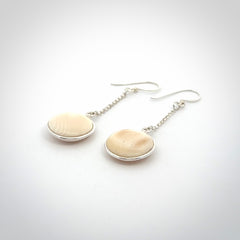 Hand made woolly mammoth tusk earrings. Made by NZ Pacific and sale online only.