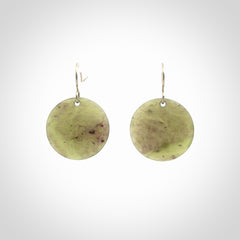 Hand crafted New Zealand Totoweka Jade drop earrings with Sterling Silver Hooks. Jade drop earrings, packaged in a woven kete pouch.