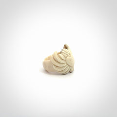 Hand carved deer antler bone winged heart ring.