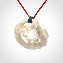 Epic Dragon Pendant, Hand Carved in Bone