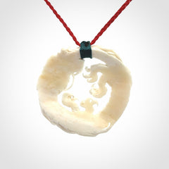 Epic Dragon Pendant, Hand Carved in Bone