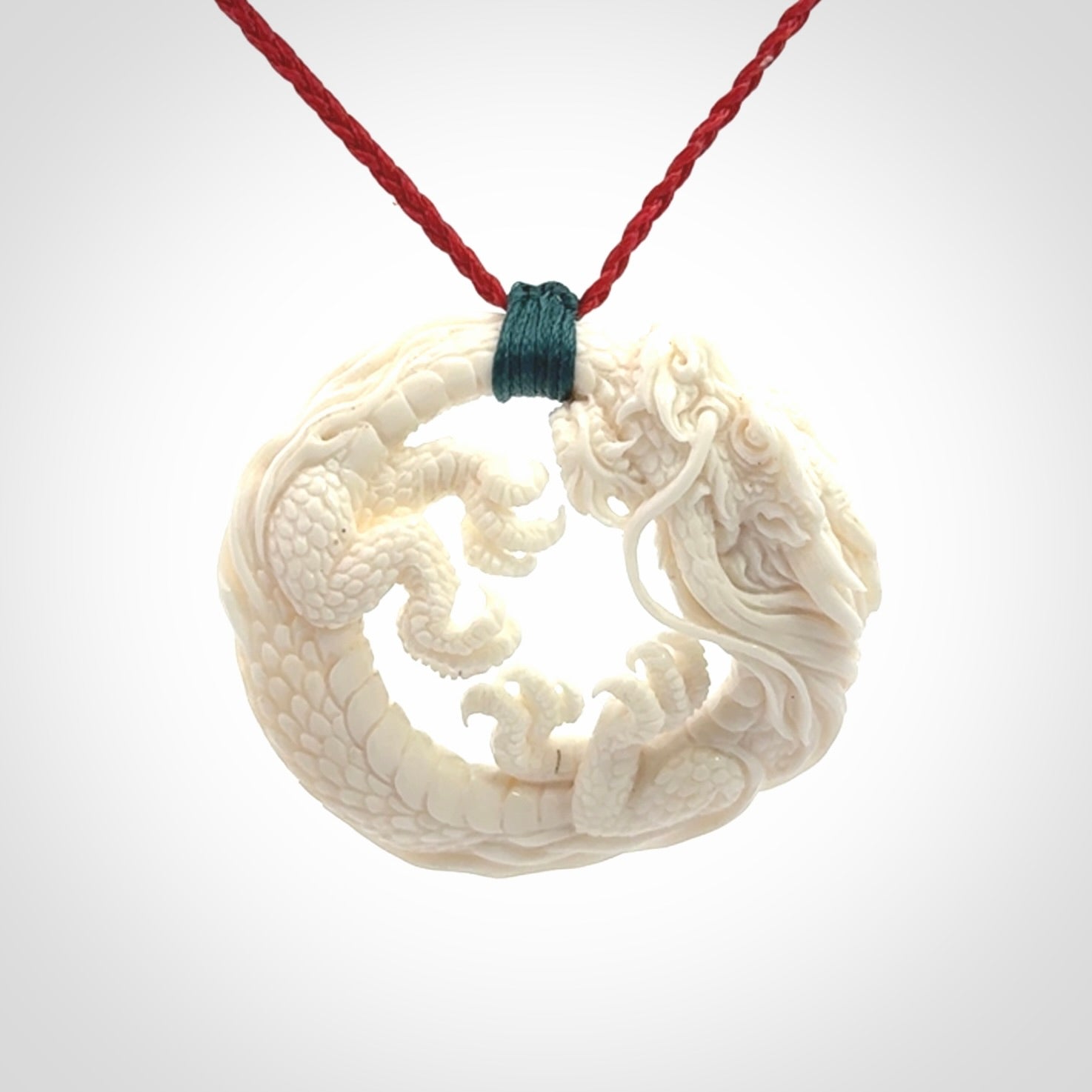 Epic Dragon Pendant, Hand Carved in Bone