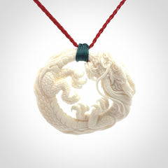 Epic Dragon Pendant, Hand Carved in Bone