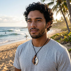 Man wearing hook pendant