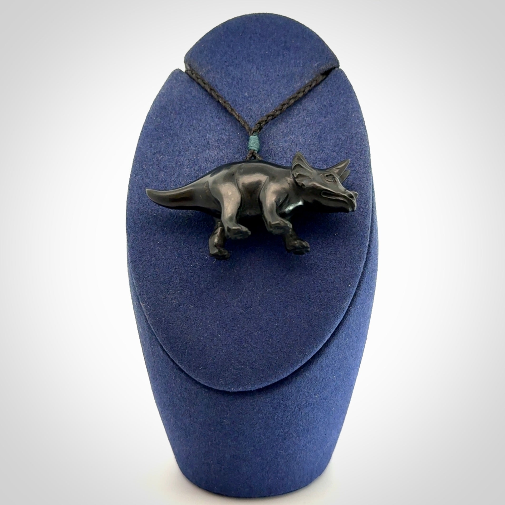 A Gorgeous Black Jade Triceratops Pendant