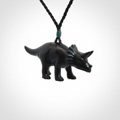 A Gorgeous Black Jade Triceratops Pendant
