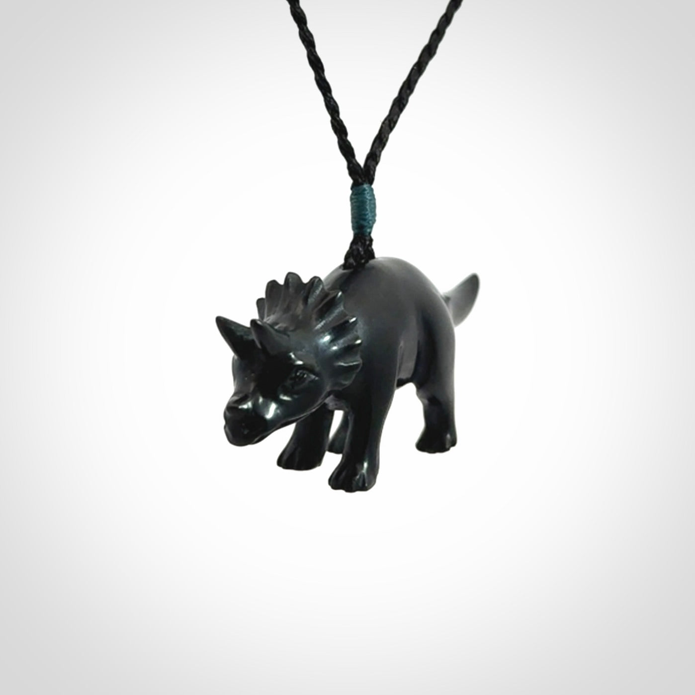 A Gorgeous Black Jade Triceratops Pendant
