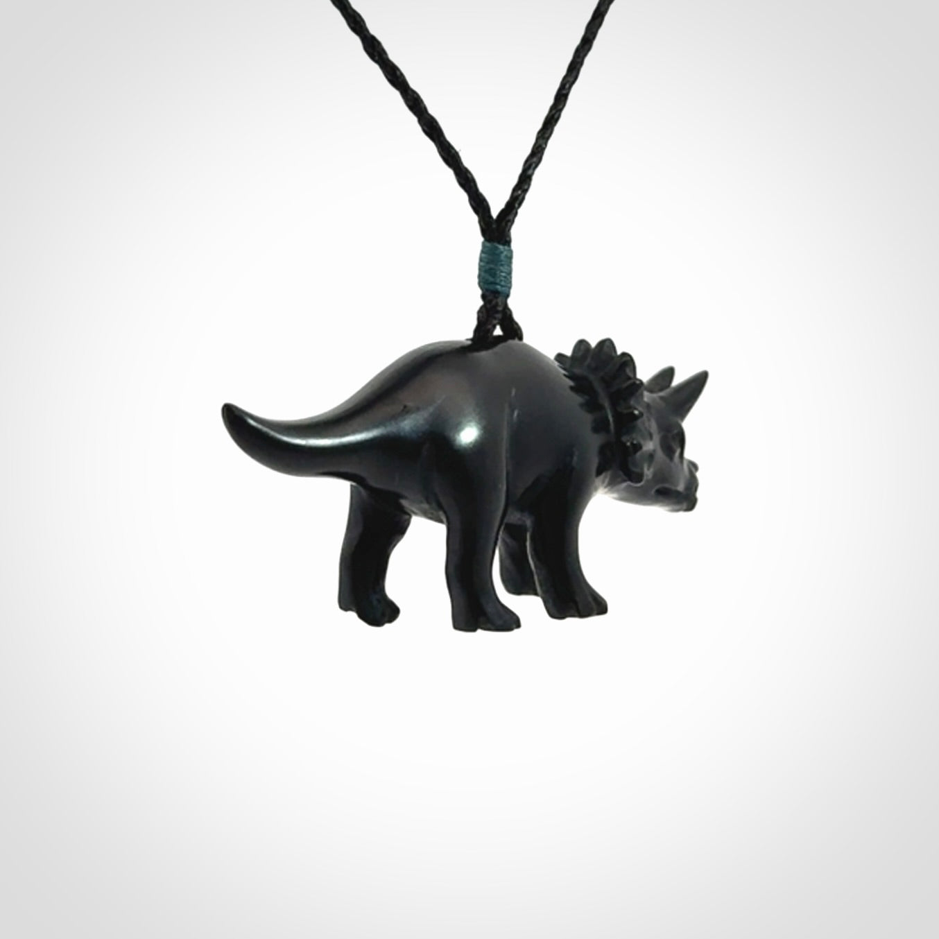 A Gorgeous Black Jade Triceratops Pendant