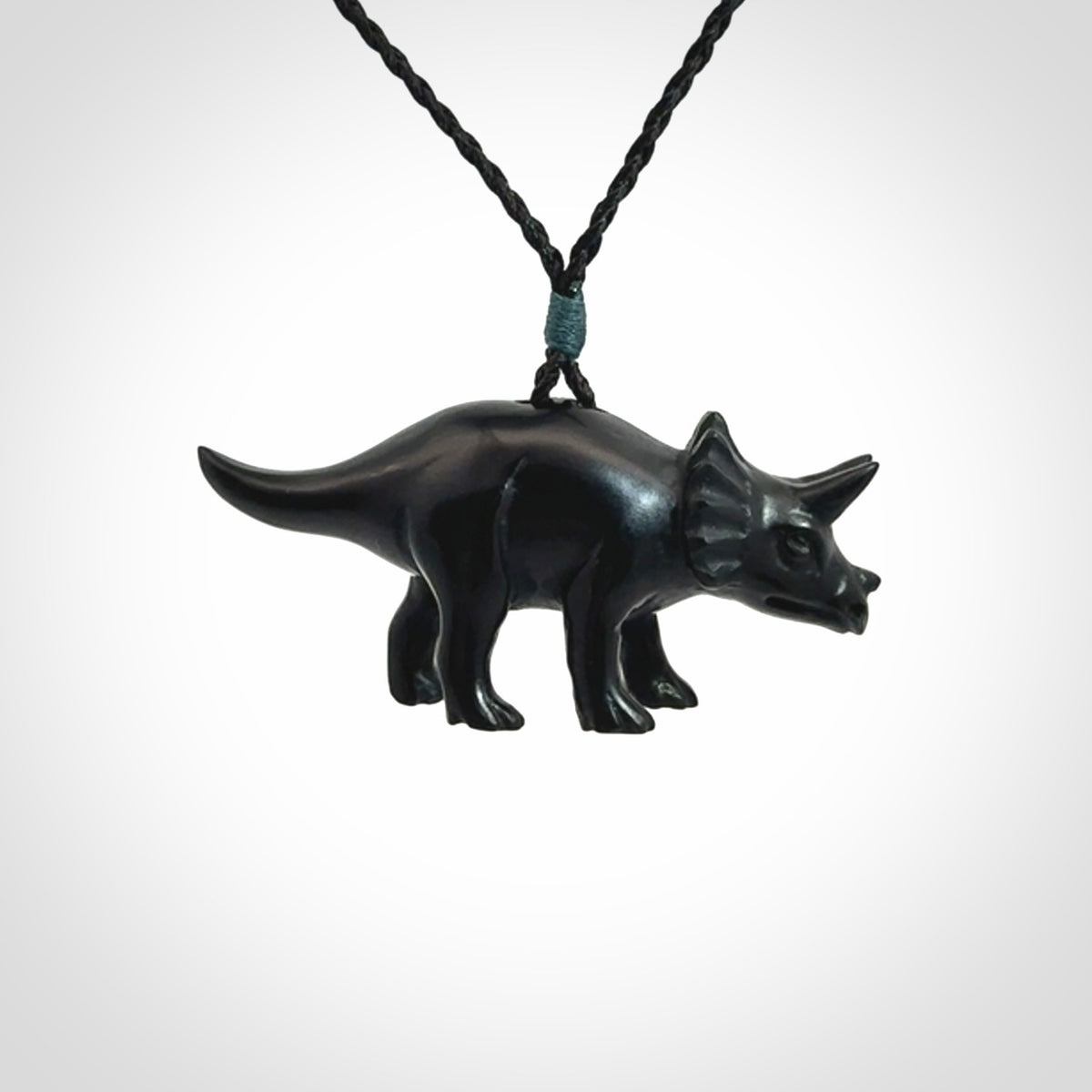 A Gorgeous Black Jade Triceratops Pendant