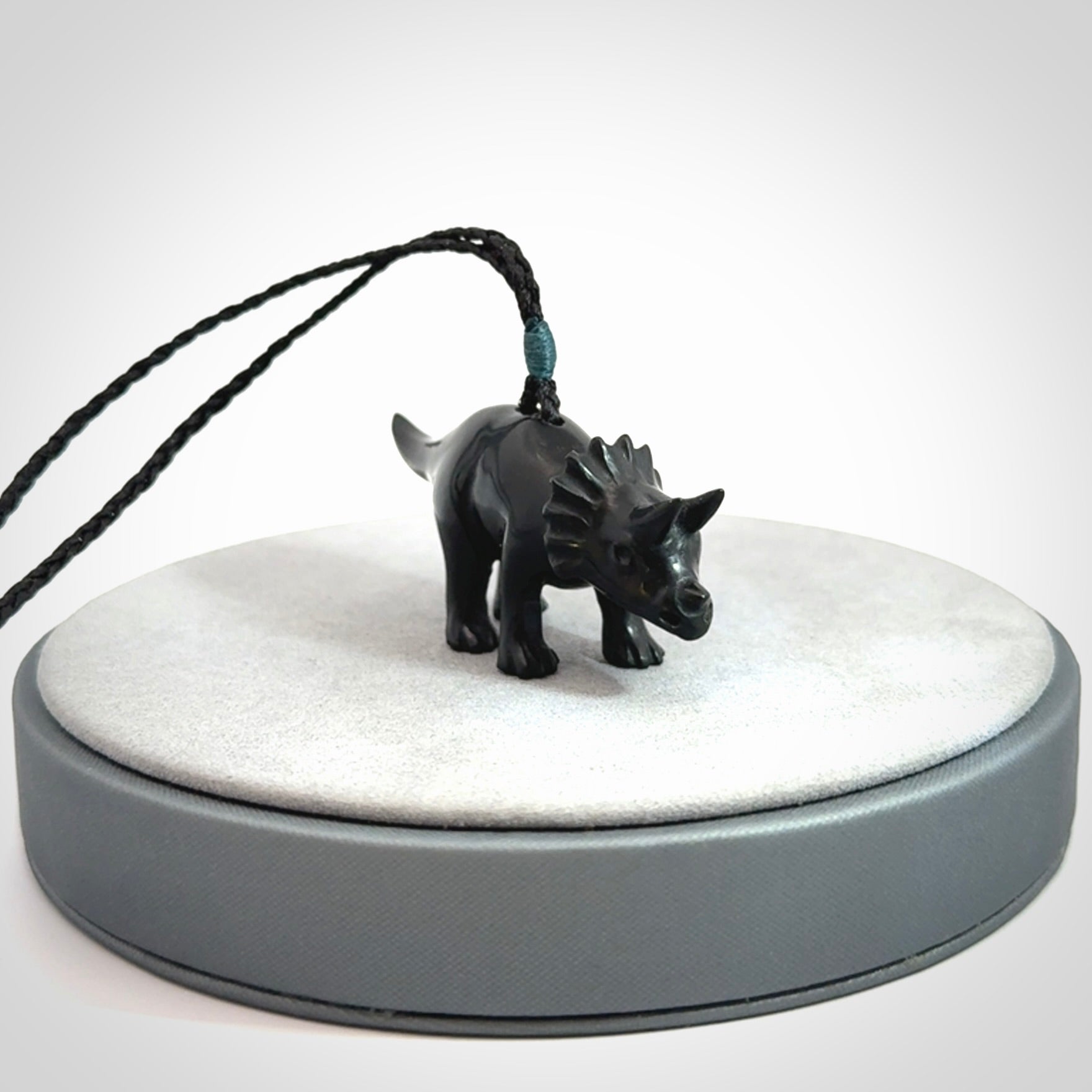 A Gorgeous Black Jade Triceratops Pendant