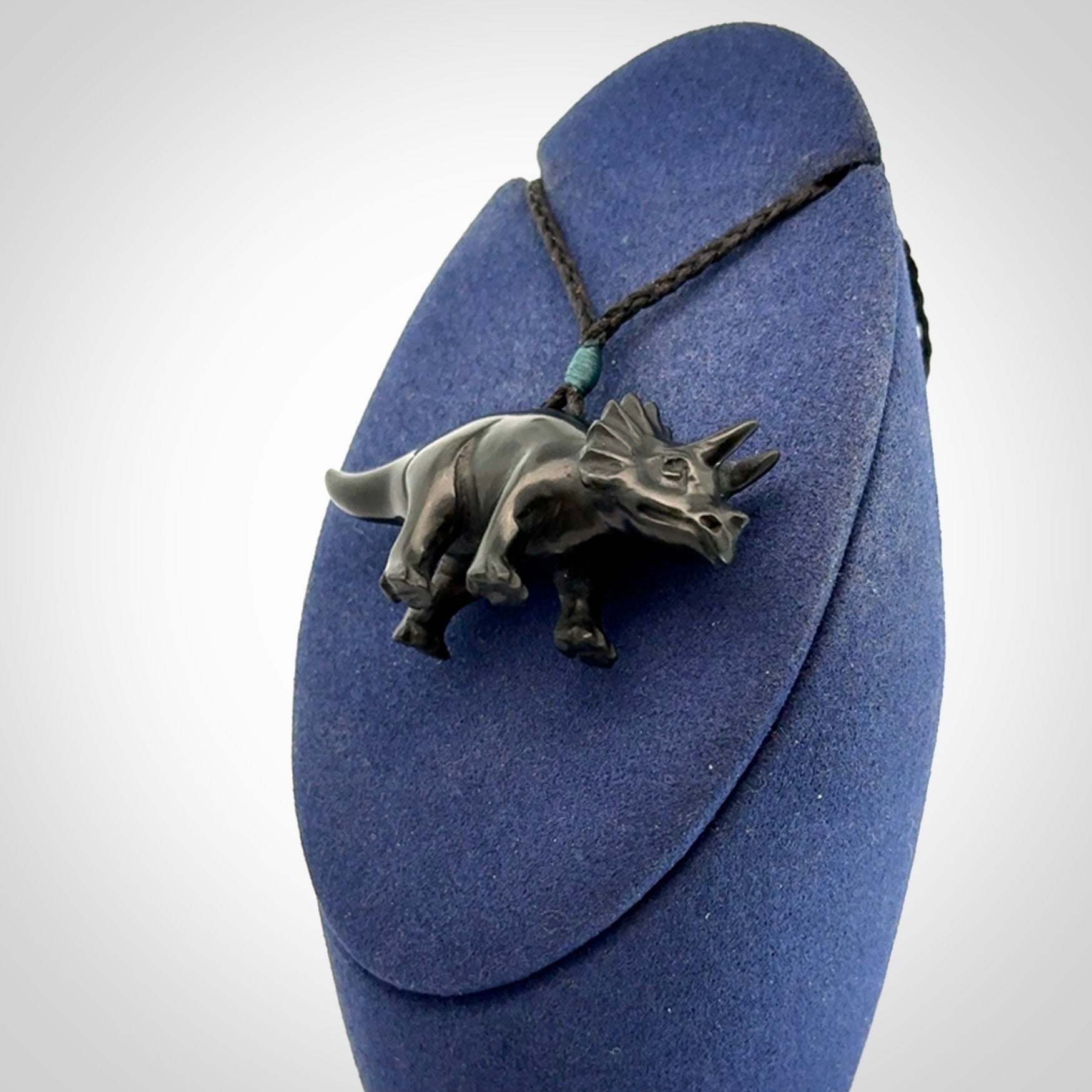 A Gorgeous Black Jade Triceratops Pendant