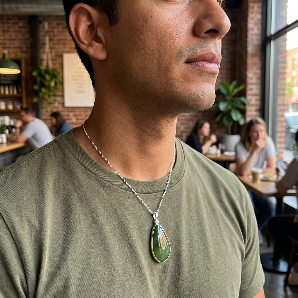 Man wearing Jade pendant