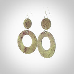 Hand crafted large, New Zealand Totoweka Jade drop earrings with Sterling Silver Hooks. Jade drop earrings, packaged in a woven kete pouch.