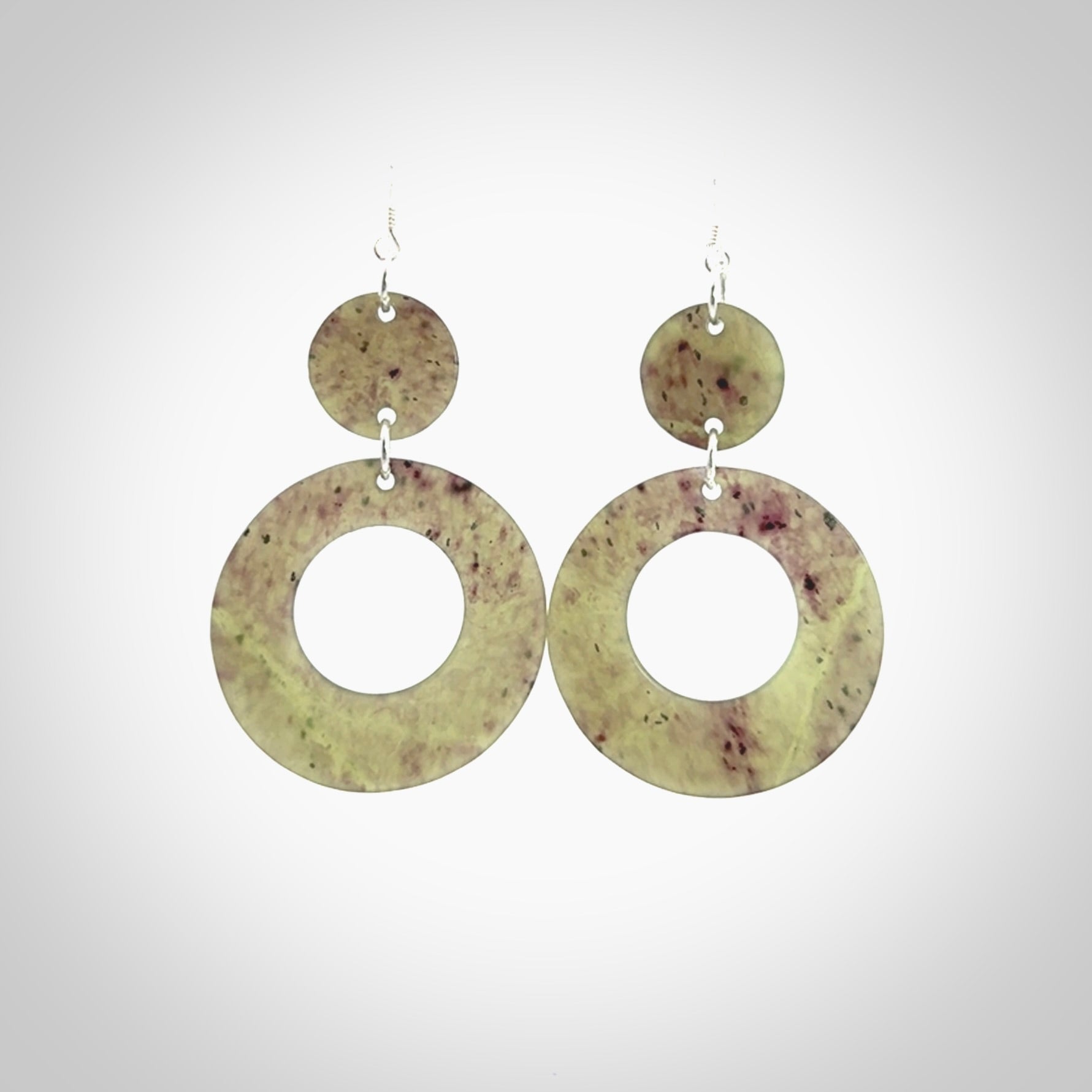 Hand crafted large, New Zealand Totoweka Jade drop earrings with Sterling Silver Hooks. Jade drop earrings, packaged in a woven kete pouch.
