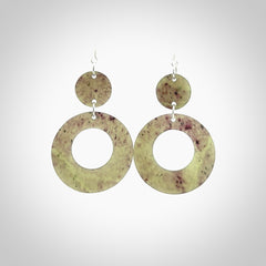 Hand crafted large, New Zealand Totoweka Jade drop earrings with Sterling Silver Hooks. Jade drop earrings, packaged in a woven kete pouch.