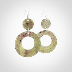 Hand crafted large, New Zealand Totoweka Jade drop earrings with Sterling Silver Hooks. Jade drop earrings, packaged in a woven kete pouch.