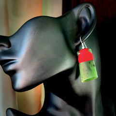 Hand crafted large, New Zealand Jade Totoweka toki earrings with Sterling Silver Hooks. Jade toki earrings, packaged in a woven kete pouch.