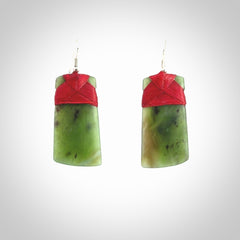 Hand crafted large, New Zealand Jade Totoweka toki earrings with Sterling Silver Hooks. Jade toki earrings, packaged in a woven kete pouch.