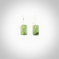 Hand carved small New Zealand jade drop earrings. Made by NZ Pacific from real jade. Online jewellery for sale online by NZ Pacific. Hand carved here in New Zealand by Ric Moor.