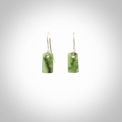 Hand carved small New Zealand jade drop earrings. Made by NZ Pacific from real jade. Online jewellery for sale online by NZ Pacific. Hand carved here in New Zealand by Ric Moor.