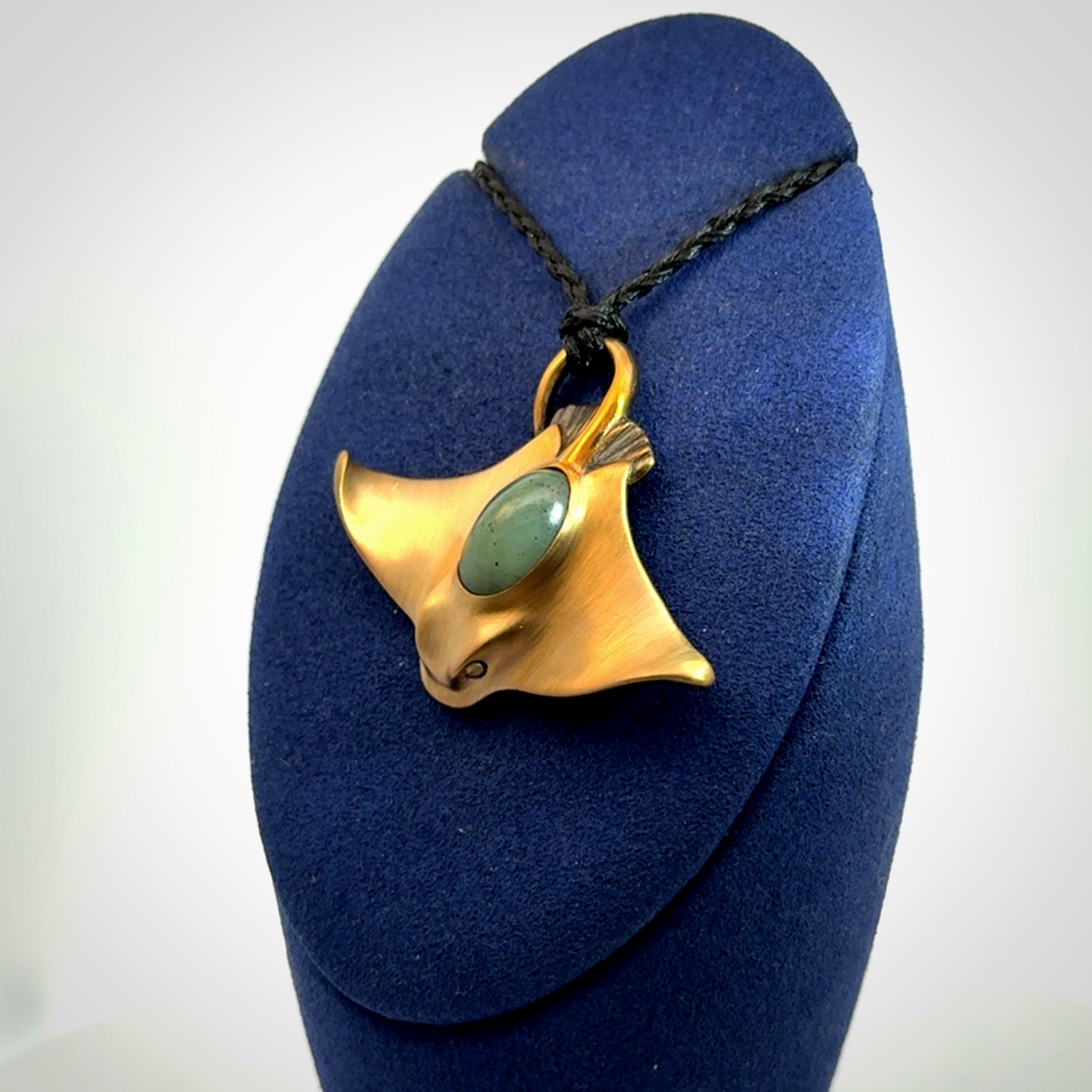 Hand crafted Bronze and New Zealand Jade eagle ray pendant