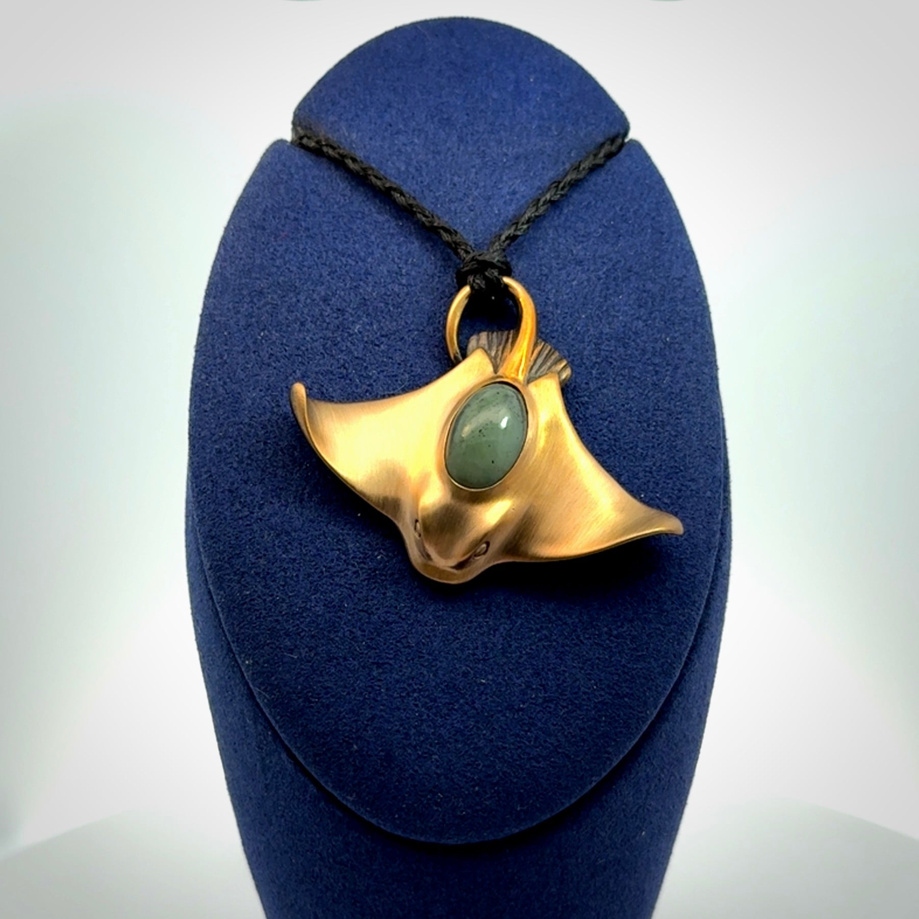 Hand crafted Bronze and New Zealand Jade eagle ray pendant