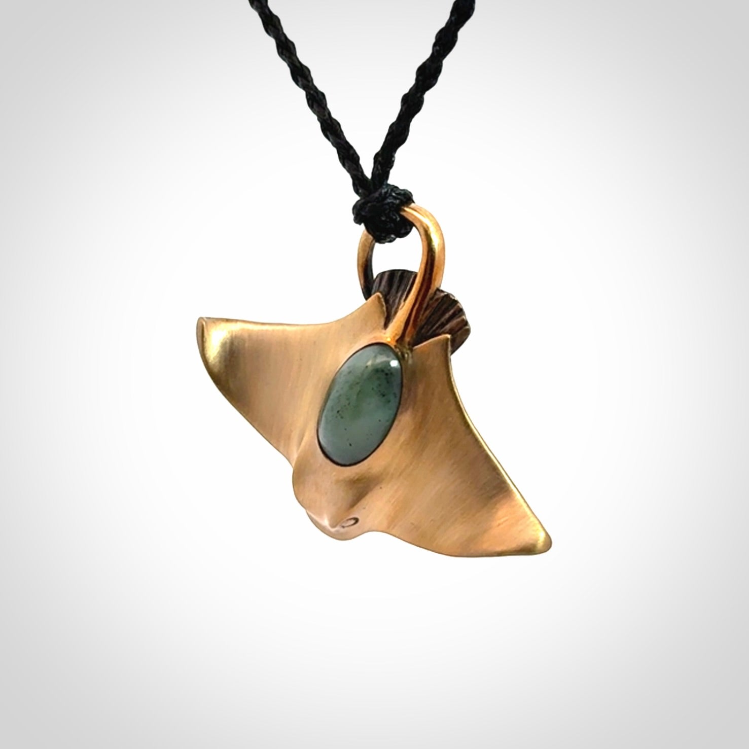 Hand crafted Bronze and New Zealand Jade eagle ray pendant