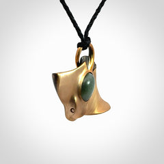 Hand crafted Bronze and New Zealand Jade eagle ray pendant