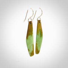 Hand carved large New Zealand Flower jade drop earrings. Made by NZ Pacific from real jade. Online jewellery for sale online by NZ Pacific. Hand carved here in New Zealand.