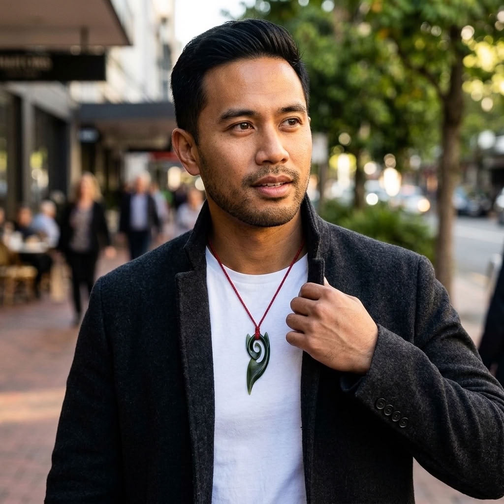 Man wearing jade pendant