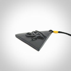 An Egyptian Eye of Ra pyramid pendant, hand made for us from Australian Black Jade. This pendant is provided with an adjustable black cord.