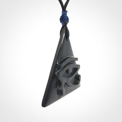 An Egyptian Eye of Horus pyramid pendant, hand made for us from Australian Black Jade. This pendant is provided with an adjustable black cord.
